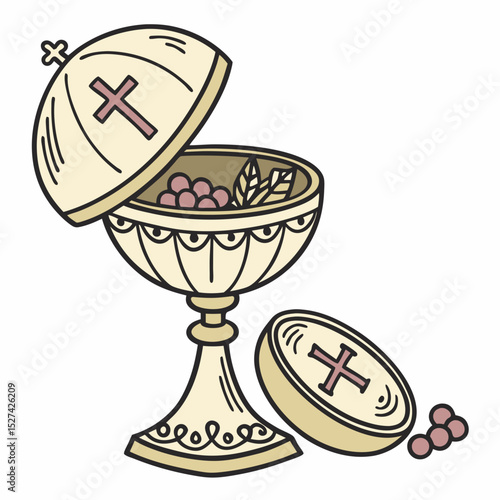 Chalice with Lid, Host, and Grapes Illustration