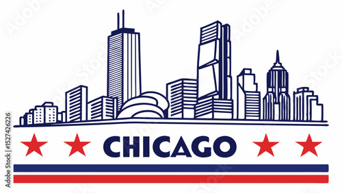 Chicago Skyline Vector Illustration with Stars and Stripes Design