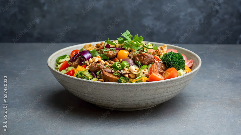 Fresh mixed vegetable salad in a bowl on the table, a healthy green dinner or lunch appetizer dish Fresh mixed vegetable salad in a bowl on the table, a healthy green dinner or lunch appetizer dish