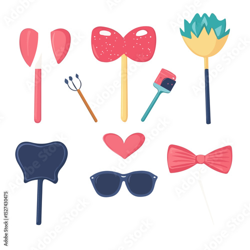 Photo Booth Props 2D flat vector illustration, isolated on a white background.