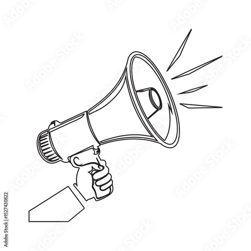 hand holding megaphone bullhorn outline silhouette Vector illustration on white background