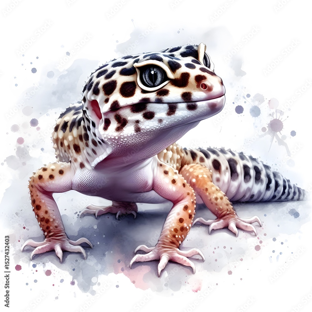 Naklejka premium 흰 배경, 레오파드 게코, 수채화, jpeg (white background, Leopard gecko, water colour, jpeg)