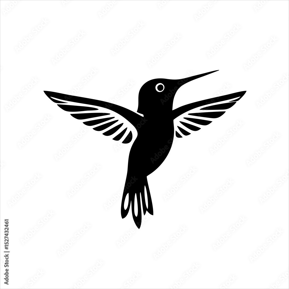 Obraz premium Hummingbird Silhouette Logo, Solid Black Shape, Humming Bird Icon