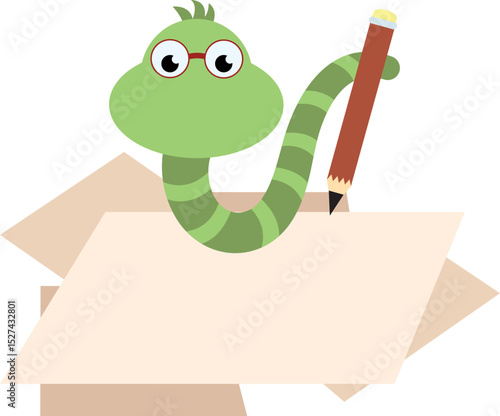 bookworm writting pencil paper cartoon character