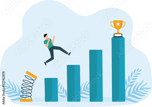 Recovery of profits after economic crisis or recession, business growth and overcoming financial difficulties, risk in the way to success
