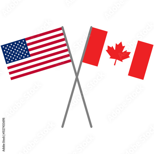 Crossed flags of Canada and USA. Vector design can be used for language learning, international business or travel concept.