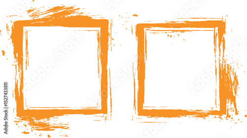 Frame is drawn with brush strokes on white background. Vector orange square grunge frame on a transparent background.