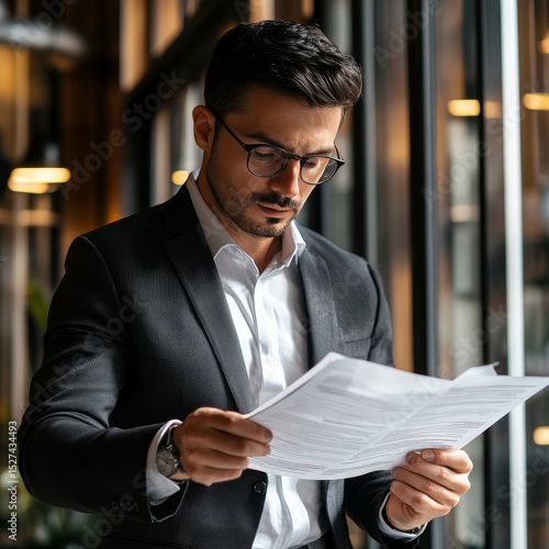 Businessman holding Policy document agreement contract insurance portfolio strategy coverage terms benefits claims liability protection security plan.