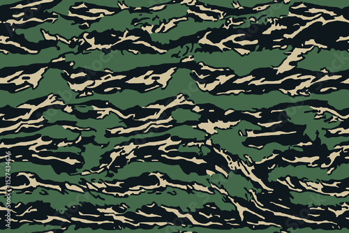 Camouflage seamless pattern. Tiger stripe camouflage pattern. Forest real tree camouflage design. Hunting camouflage. Tiger stripe pattern. 
