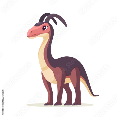 2D flat Parasaurolophus illustration vector, isolated on a white background.
