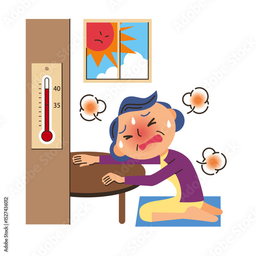 部屋の中で熱中症で苦しんでいるお婆ちゃん