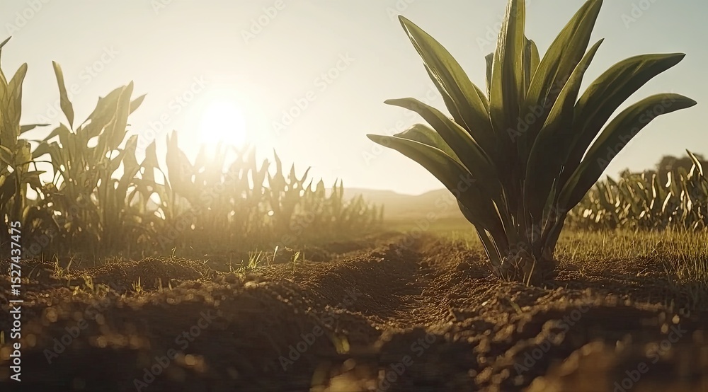 Lush plants in a field at sunrise Lush plants in a field at sunrise