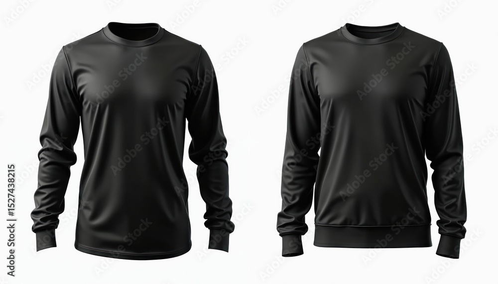 Studio shot black long sleeved shirt isolated on white background. Blank apparel template mock up. Basic wear, casual wear design for sale. Plain classic, simple outfit for brand demo. Studio shot black long sleeved shirt isolated on white background. Blank apparel template mock up. Basic wear, casual wear design for sale. Plain classic, simple outfit for brand demo.
