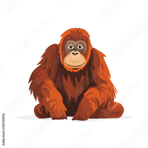 2D flat vector illustration of Orangutan, isolated on a white background.