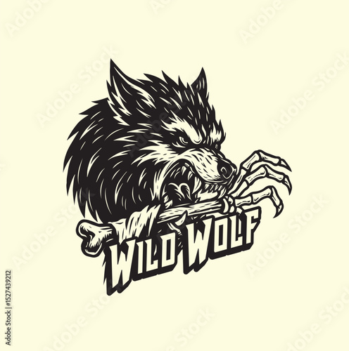 Fierce Werewolf Head with Bone and Claw