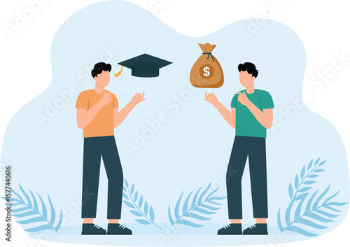 education cost and tuition or scholarship, money for university or graduation, school expense or student debt and college diploma concept
