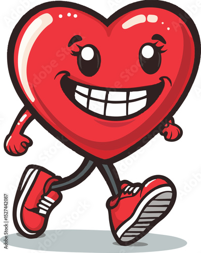 Heart Healthy and Happy: A cheerful, cartoon heart takes a brisk walk, promoting wellness and a positive attitude Vector