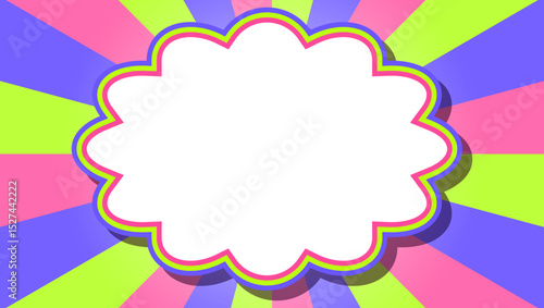 サンバーストとフレームの背景、ポップなデザイン	、雲型フレーム