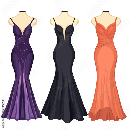 New Years Eve Party Dresses illustration vector 2D flat, isolated on a white background.