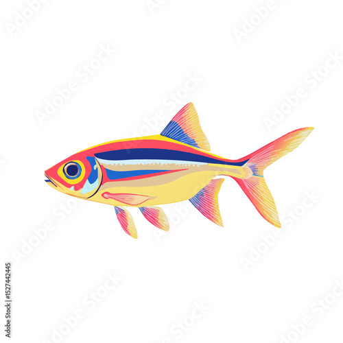 2D flat Neon Tetra vector illustration, isolated on a white background.