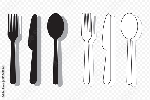 spoon and fork icon vector. spoon, fork and knife icon vector. restaurant icon. Spoon, knife, fork icon set, Dining silverware Silhouette, cutlery, Vector illustration on Transparent Background. EPS10