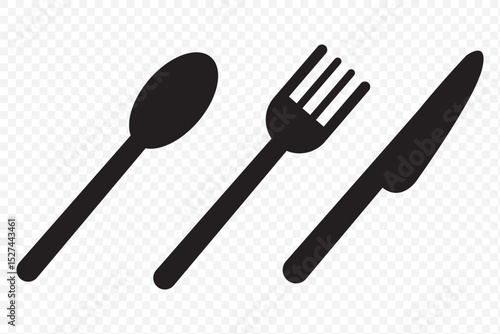 spoon and fork icon vector. spoon, fork and knife icon vector. restaurant icon. Spoon, knife, fork icon set, Dining silverware Silhouette, cutlery, Vector illustration on Transparent Background. EPS10
