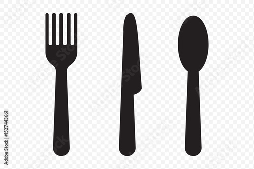spoon and fork icon vector. spoon, fork and knife icon vector. restaurant icon. Spoon, knife, fork icon set, Dining silverware Silhouette, cutlery, Vector illustration on Transparent Background. EPS10