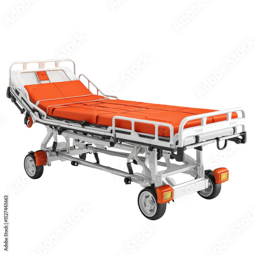 Hospital bed emergency medical stretcher orange healthcare equipment on transparent background