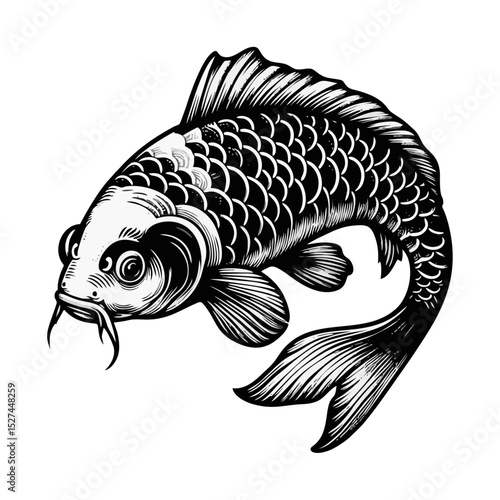 Koi fish engrave logo icon design black white design
