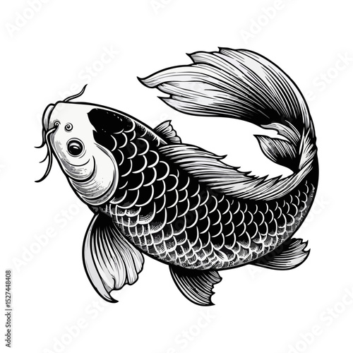 Koi fish engrave logo icon design black white design