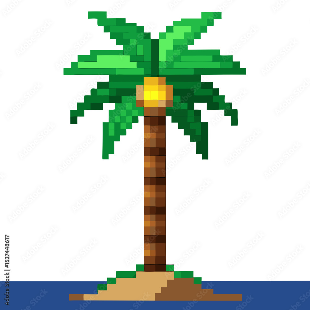 Obraz premium Pixel art illustration of a palm tree by the water