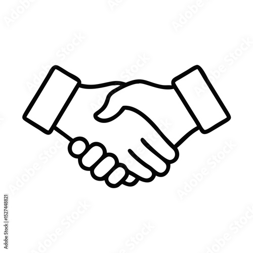 hand shake icon line art vector illustration, hand shake outline design.Simple Line Art Illustration of a Business Handshake.A clean, simple line drawing of two hands shaking.