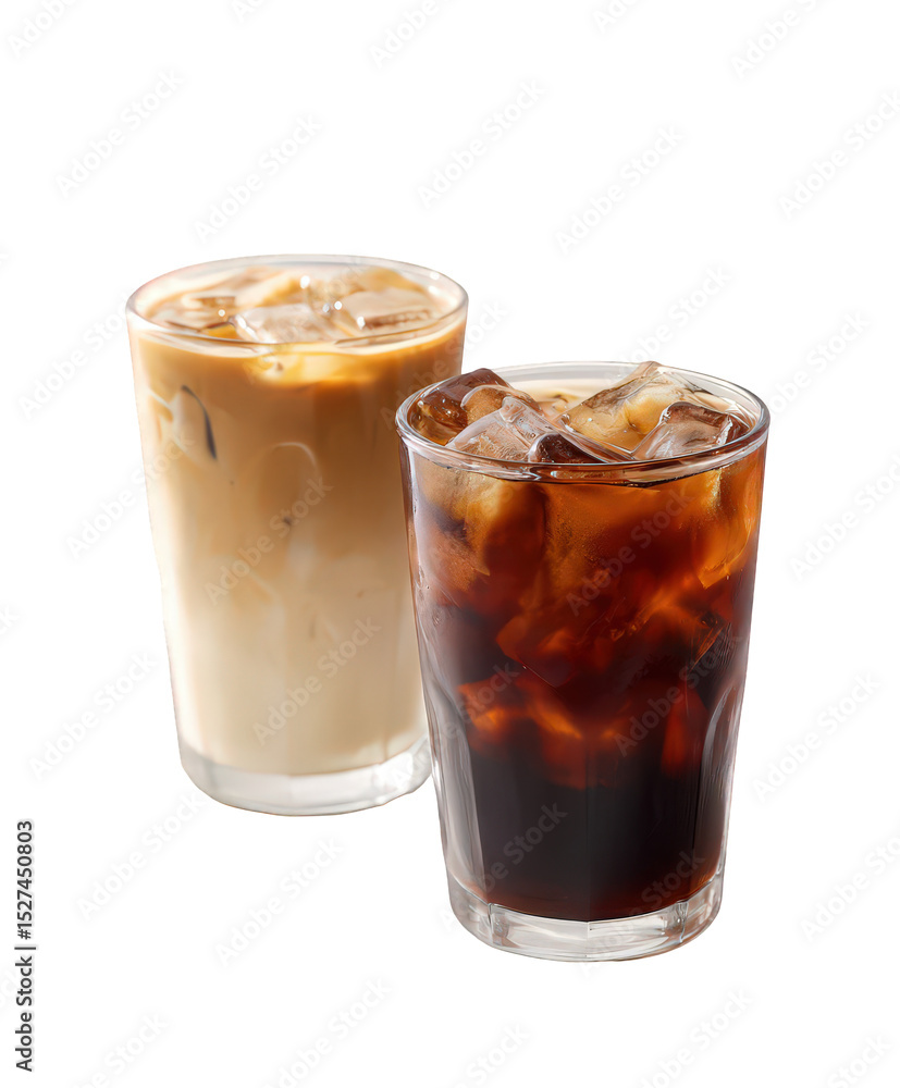 Refreshing iced coffee drinks two glasses cold brew latte summer beverage tasty cafe menu cool refreshment delicious iced coffee combination brown beige colors bar on transparent background Refreshing iced coffee drinks two glasses cold brew latte summer beverage tasty cafe menu cool refreshment delicious iced coffee combination brown beige colors bar on transparent background