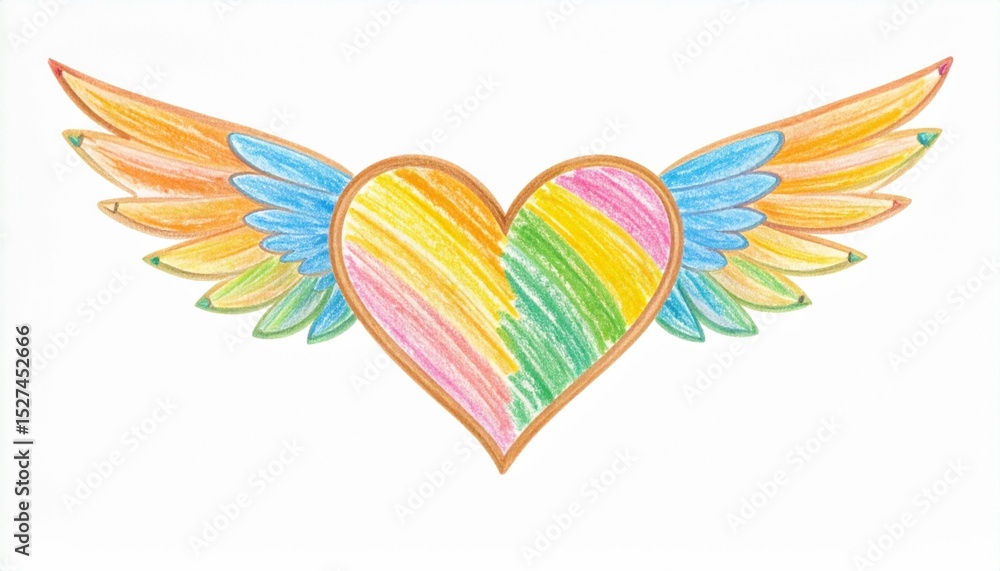 Obraz premium Crayon Heart with Wings