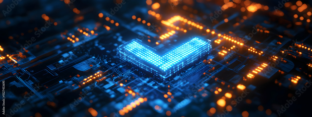 Obraz premium Neon Checkmark in Digital Core