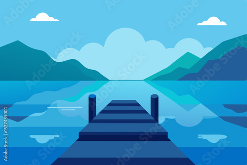 Serene Lakeside Dock A Peaceful Mountain Lake Vista Illustration