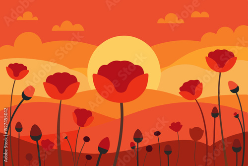 Sunset Poppy Field A Vibrant Illustration of Nature's Beauty