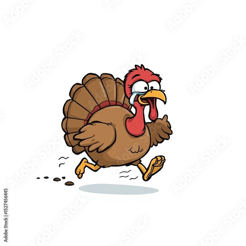 Frightened Cartoon Turkey Running Away in Panic
