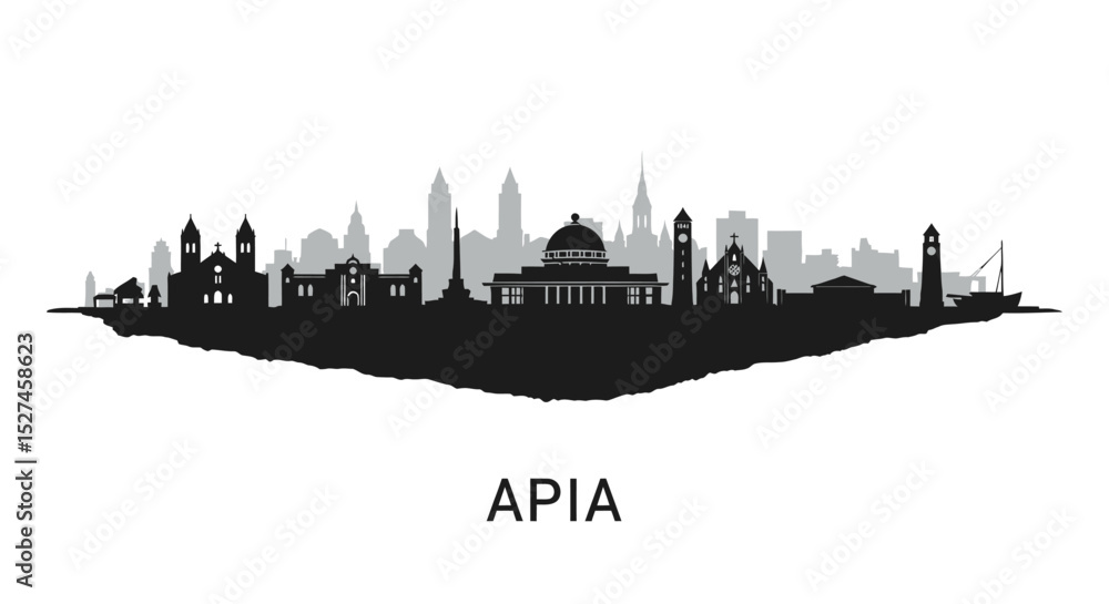 Fototapeta premium Apia Skyline Silhouette with Samoa Capital City.