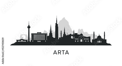 Arta Cityscape Silhouette Skyline Illustration.