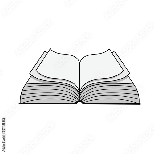 Open book linear illustration with layered turning pages