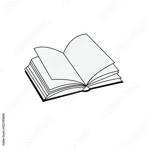 Open book linear illustration with layered turning pages