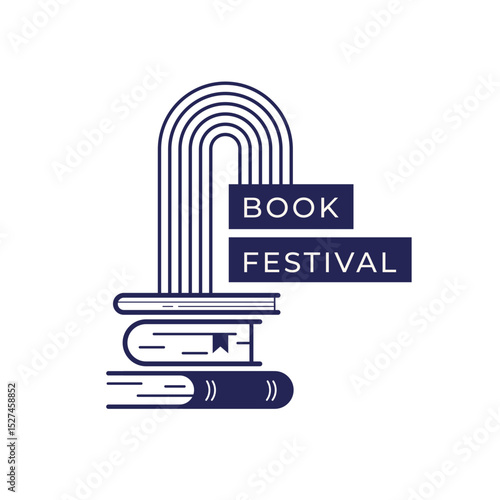 Linear stacked books with bookmark. book festival 