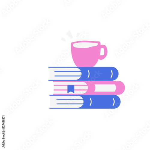 stacked books in a coffee shop