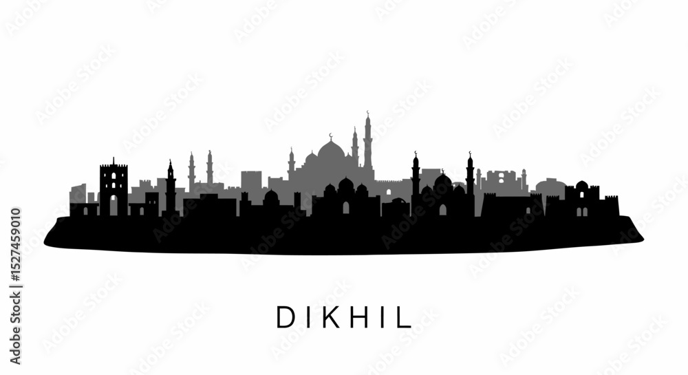 Naklejka premium Dikhil City Skyline with Djibouti Vector Silhouette.