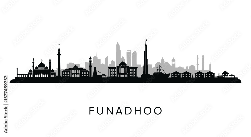 Naklejka premium Funadhoo Skyline Black Silhouette Vector.