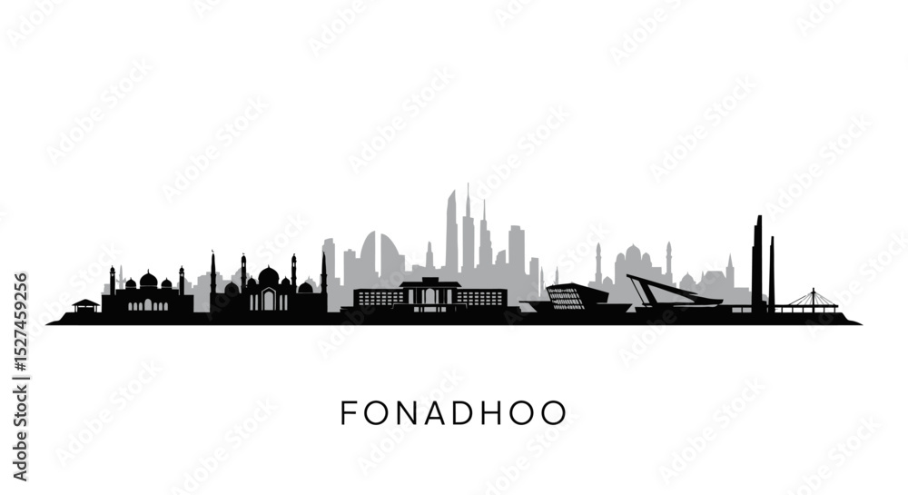 Fototapeta premium Fonadhoo Skyline Silhouette with Maldives, and Landmark.