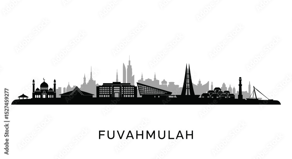 Fototapeta premium Fuvahmulah Maldives Skyline Silhouette Vector.