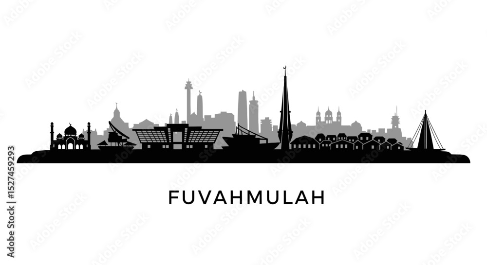 Naklejka premium Fuvahmulah Skyline Maldives with Vector.
