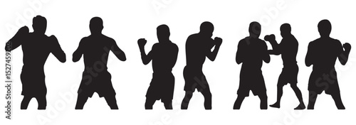 Set of vector illustrations of men's boxing silhouettes